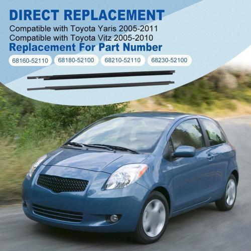 Door Window Moulding Weatherstrip Compatible with Toyota Yaris 2005-2011 | Replacement for Vitz 2005-2010, Outer Weather Stripping Trim Seal, Replace 68160-52110, 68210-52110, 68180-52100, 68230-52100