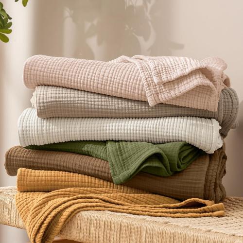 PHF 100% Cotton Muslin Blanket for Adults, Throw XL 50x70, Oat Milk