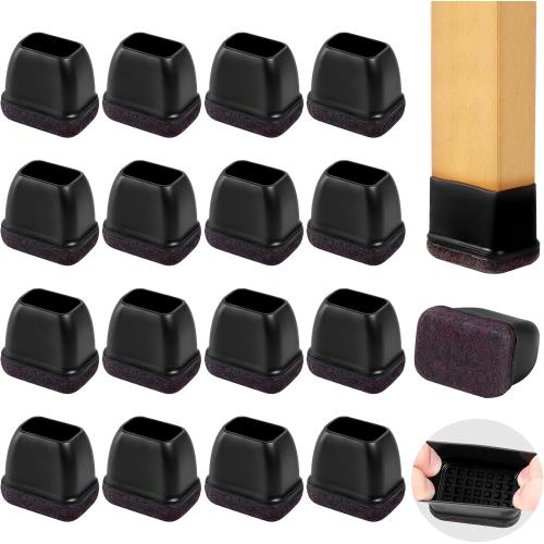16PCS Small Rectangular Chair Leg Floor Protectors with Felt Pads, Black