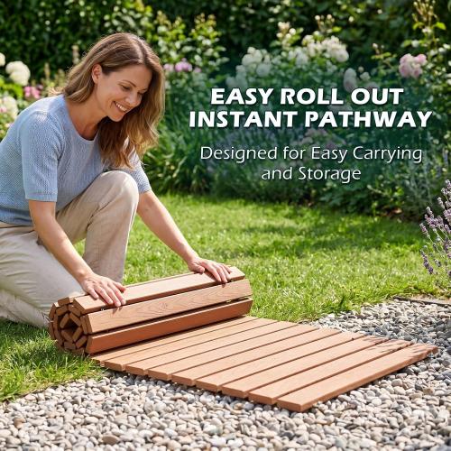 COLOR GREY ❗❗Garden Pathway, HDPE Outdoor Walkway with Handle,Teak,7.5FT