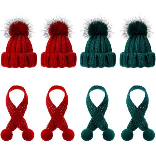 Geyoga 8 Pcs Mini Santa Hats and Scarves Decor Doll Christmas Accessories Small Gnome Hat for Craft DIY for Wine Bottle Gifts(Blue, Red,Stylish)