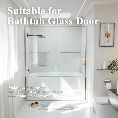 Ranbo 24 Inch Shower Door Handle, Single-Sided Towel Bar, Matte Black