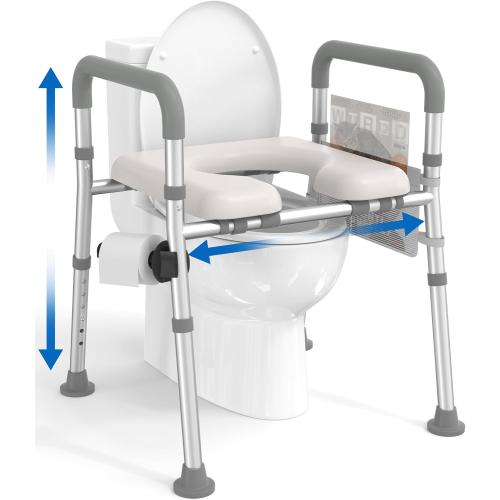 HOMLAND Toilet Seat Riser for Seniors with Adjustable Height & Width, 400lb | Padded Seat, Durable Aluminum Frame, Slip-Resistant Feet, Handicap Elevated Raised Toilet Seat for Elderly, Fit Most Toilet