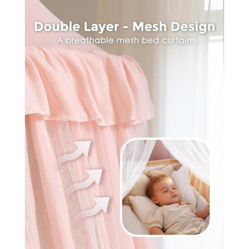 little dove Bed Canopy for Girls with Star Lights, 25.6''x106'', Peach Pink