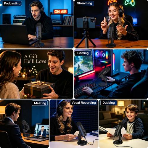 ZealSound Podcast Microphone for PC, Noise Cancellation USB Mic with Gain, Volume Adjustment & Mute Button, Monitoring & Echo, for YouTube, TikTok, Podcasting, Streaming, iPhone, iPad, Android, Mac