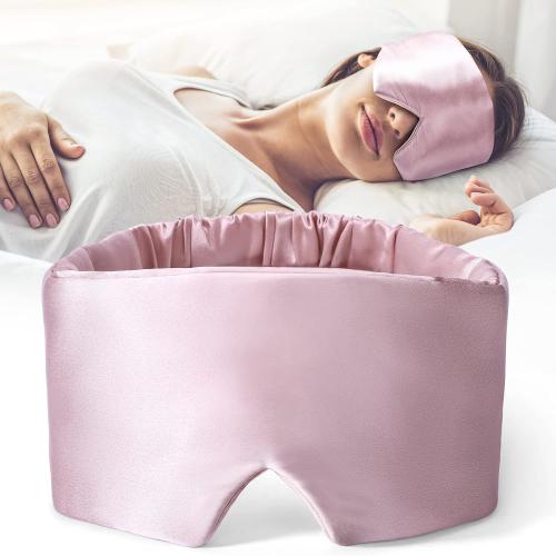 FRESHME 100% Mulberry Silk Sleep Mask Blackout Eye Mask Blindfold for Men Women with Elastic Strap, Cute Gorgeous Pink Soft and Comfortable Perfect Eye Shade Cover for Sleep Travel Nap Yoga and Work…