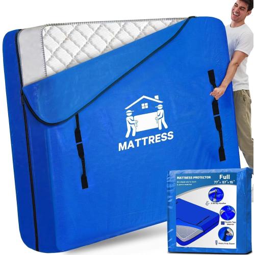 Mattress Bags for Moving, BETU Mattress Protector Waterproof Mattress Cover Full Size Storage Bags with 8 Heavy-Duty Handles and Zipper for Bed Extra Thick Large Reusable (77x57x15 Blue)
