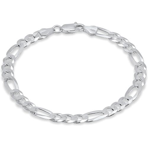 Aka Gioielli - Solid 925 Sterling Silver 7mm Diamond-Cut Figaro Link Chain - Bracelet for Men and Women - Made in Italy broken clasp