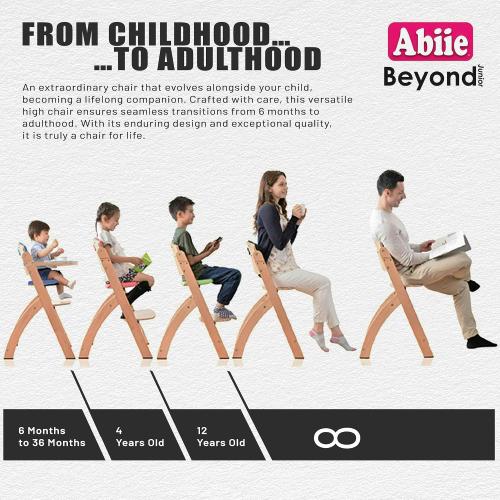 Abiie Beyond Junior Wooden High Chair for Babies and Toddlers - Convertible 3-in-1 Baby Highchair with Removable Tray - 6 Months to 250 Lb - Water Resistant - Natural Wood/Black Pearl Cushion
