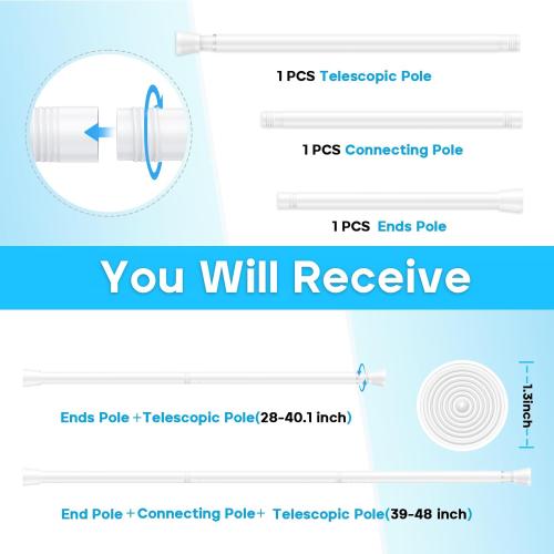 AIZESI 2pcs Spring Tension Curtain Rod 28 to 48 Inch,White Tension Rod Adjustable Curtain Rod Non Slip Curtain Tension Rod No Drill Spring Curtain Rod for Window?Bathroom?Doorway