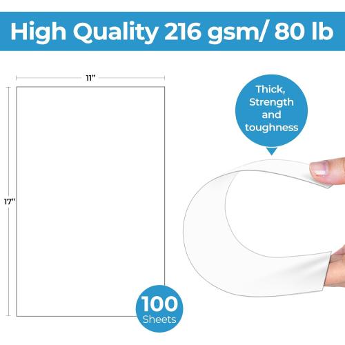 100 Sheets White Cardstock Paper - Ohuhu 11 x 17 Eco-Friendly Cover Card Stock Legal Printer Paper for DIY Making Cards Invitations Crafting Crafts Arts Ledger Tabloid Posters - 80 lb