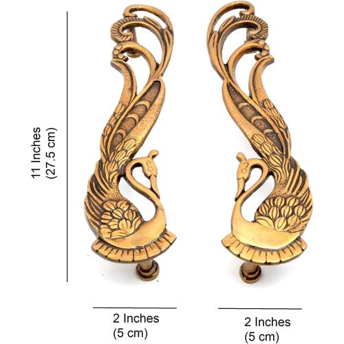 eSplanade - 11 Designer Peacock Brass Door Handle Pair (2 pcs) | Home Decor | Door Decor | Pair of Brass Door Handles | Pair of Brass Door Pulls