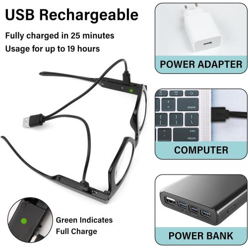 Magnifying Glasses with Light Rechargeable Reading Glasses Bright LED Readers with Lights for Close Work Reading