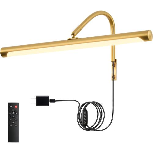 ZitoStory Plug in Picture Light for Wall, Modern Dimmable Picture Frame Lights with Remote LED Wall Art Lights for Paintings Gallery Dartboard (Gold, 16 inch)