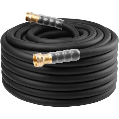 Heavy Duty Premium Garden Hose  5/8, 300PSI Working, 1000PSI Burst, Hybrid Rubber Water Hose with Transparent Swivel Handle - Hot/Cold Water - Five Layered Braiding with Brass fittings (Black)