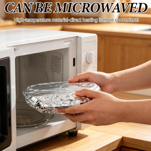 50 Reusable Aluminum Foil Food Covers, Home Dining Table & Food Container Aluminum Foil Heat-Retaining Cover, Universal Reusable Thermal Cover For Foods, Elastic Edges For Bowls & Plates（2box)