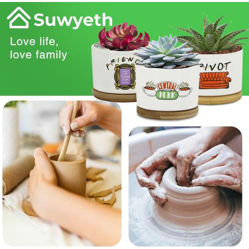 3 Pcs Friends tv Show Cute Merchandise Ceramic Plant Pots,Funny Friends Decor Themed Gifts for Women,for House Plants Garden Planters Succulent Pots(Not Included Plants)