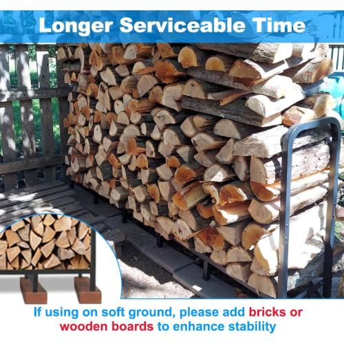 8ft Firewood Rack Holder, Adjustable Heavy Duty Fire Log Stacker Stand for Fireplace, Outdoor Indoor Metal Wood Pile Storage Organizer, Patio Logs Stand tool, Black