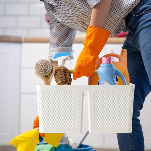 Shower Caddy Portable and Cleaning Caddy Organizer for Bathroom, Kitchen,Toiletries Storage, Caddy organizer with handle, Rust-Resistant, Durable Material(Milky White, 9.36L×7.73W×7.24H)