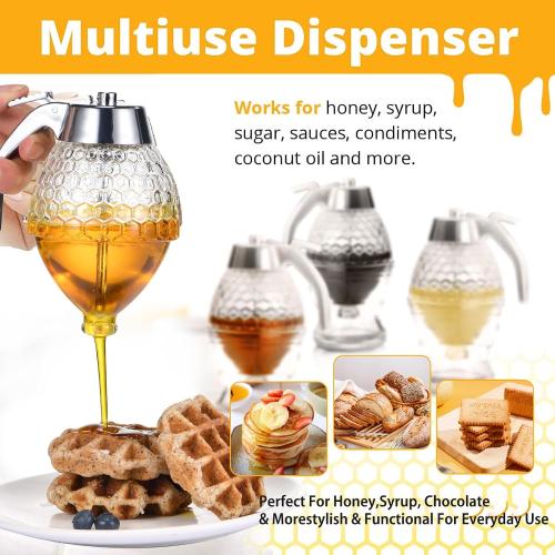 Honey Dispenser with Stand, 8oz Honey Dispenser No Drip Glass