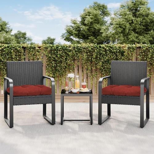 19x19 Outdoor Chair Cushions Set of 2, Tufted Wicker Patio Furniture Cushions, Thick Outdoor Seat Cushions for Lawn Chairs, Overstuffed and Water Resistant, Brick Red