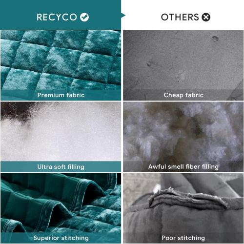 RECYCO Channel Box Stitch Velvet Quilt Set, Full Queen Size, Teal