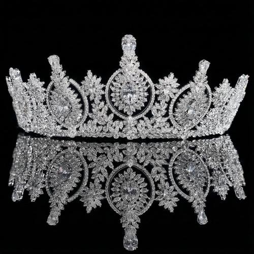 Vintage Cubic Zirconia Wedding Tiara for Bride Quince Prom Homecoming Pageant Costume Princess Queen Crown Large Crystal Birthday Headpieces Silver Bridal Hair Accessories