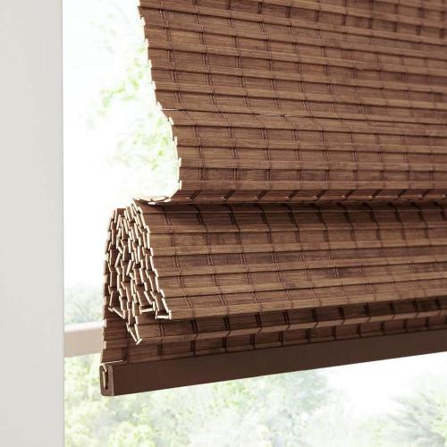 Lyndon Teak 33 in. W x 64 in. L Bamboo Light Filtering Roman Shade