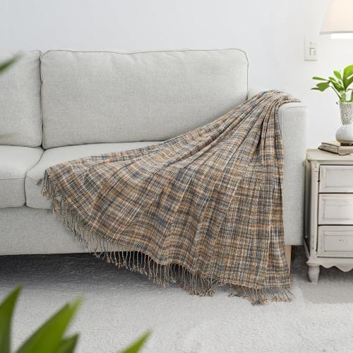 Chenille Throw Blanket for Couch with Tassels,60X80 Soft Lightweight Knitted Boho Decorative Blankets for Bed and Sofa,Blue and Yellow