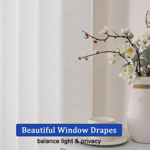 Chyhomenyc Natural Blend Linen Curtains 30 Inch Length, 2 Panels