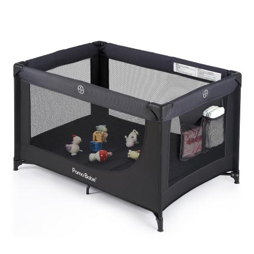 Pamo Babe Compact Pack and Play - Portable Crib for Baby, Lightweight Foldable Travel Playard with Mattress Pad & Carry Bag, Safe Breathable Travel Bed for Home, Trips & Family Visits, Black