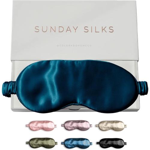 Color Black SUNDAYSILKS™ Exclusive Mulberry Silk Sleep Mask | Soft Eye Covers, Blackout Sleeping Mask for Women & Men | Silk Eye Mask for Sleep, Travel, and Relaxation | Antifaz para Dormir