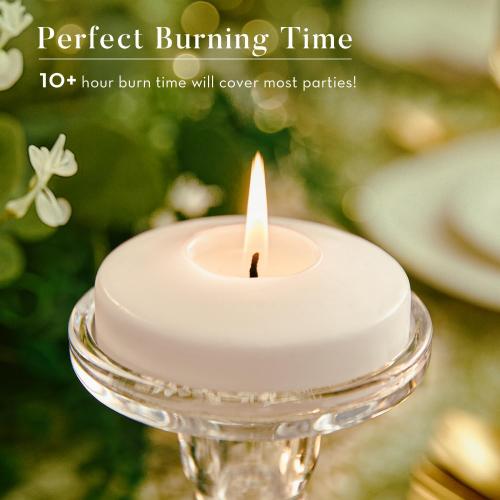 24 Pack White Floating Candles Set, 10 Hours Burns