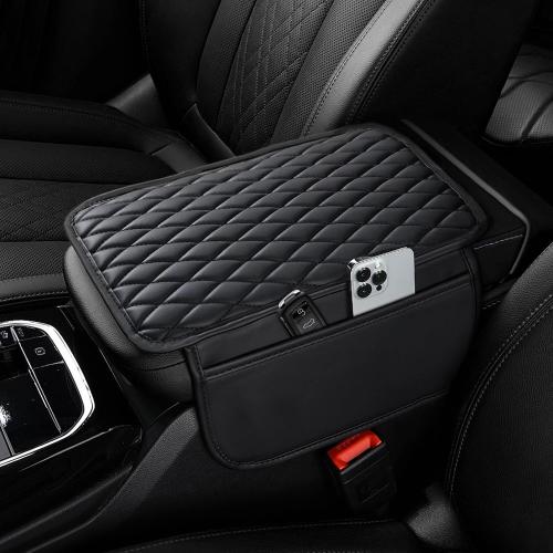 Ouzorp Car Center Console Cover, Upgraded Microfiber Leather Car Arm Rest Cover with 2 Storage Bags, Universal Armrest Cover for Car Storage Box Car Interior Accessories Protector for Most Vehicle