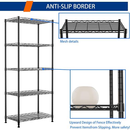 BLACK REGILLER 5-Wire Shelving Metal Storage Rack Adjustable Shelves,Standing Storage Shelf Units for Laundry Bathroom Kitchen Pantry Closet(Black,11.8 D x 21.2 W x 53.5 H)