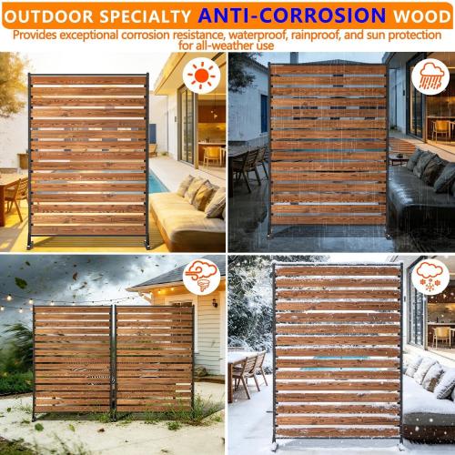 6FT Heavy Duty Wooden Privacy Screen, Upgrade Outdoor Specialty Anti-Corrosion Wood, Freestanding Privacy Fence, Balcony Patio Courtyard Outdoor Privacy Screen, Thickened and Widened Panel‼️light dirt but good condition‼️