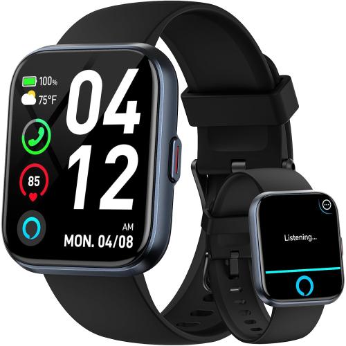 Smart Watches for Men Android & iPhone, 1.8 HD Alexa Built-in Smartwatches Fitness Tracker Watch with Bluetooth Calls, IP68 Waterproof, Heart Rate/Sleep/SpO2 Monitor, 110 Sport Modes - Black