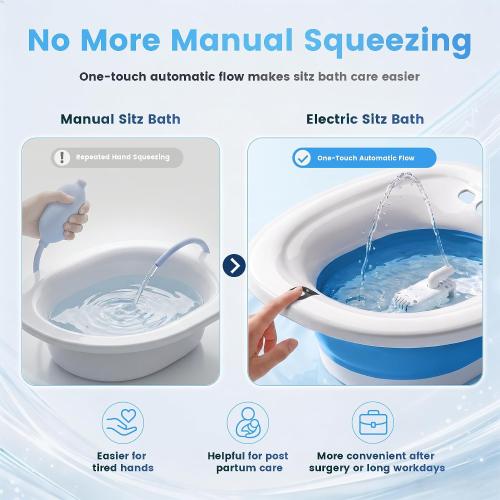 RUGUO Electric Sitz Bath for Toilet Seat, Unisex Sitz Bath Soak Tub, Sits Bath Kit for Women, for Soothes Hemorrhoids & Postpartum Care, Automatic Flushing - Blue