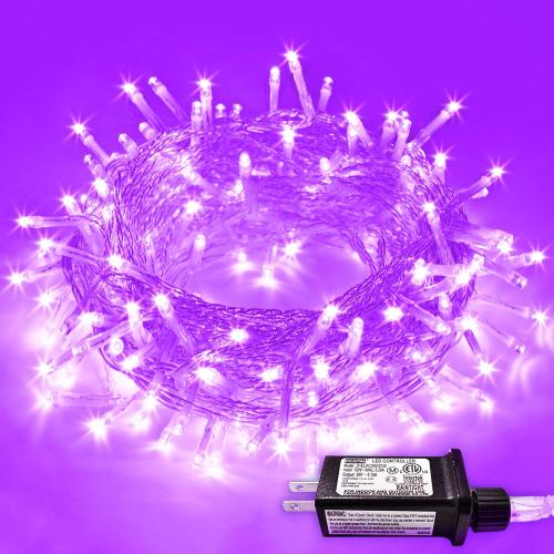 JMEXSUSS 200 LED Purple Halloween String Lights Indoor Outdoor Clear Wire