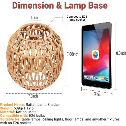 Small Lamp Shades For Table Lamps Hanging Light Boho Lamp Shades Wicker Lamp Shade for Floor Lamps, Rattan Lampshade for Hanging Lamp Wall Sconce Woven Plug in Pendant Light Egg Shade