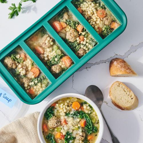 1 Cup Silicone Freezer Molds - Soup Cubes Perfect for Freezing Broth, Rice, Leftovers and More - Silicone Freezer Trays with Lids for Meal Prep - Kale - 1-Pack
