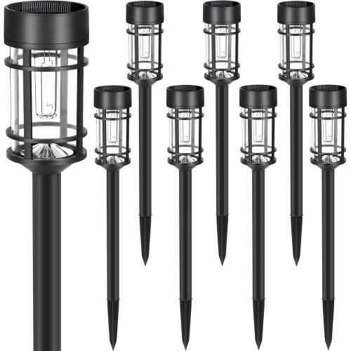 Mancra Solar Pathway Lights, 8 Pack LED Solar Lights Outdoor Waterproof, Glass Metal Garden Lighting for Yard Path Landscape Lawn Walkway Driveway, 3000K