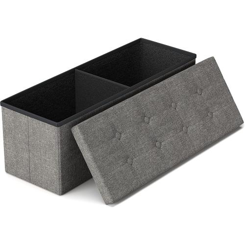 GLAXYFUR 43.3 inches Folding Storage Ottoman Bench Storage Chest Footrest for Bedroom, Entryway and Living Room, Holds up to 660 lb Dark Grey