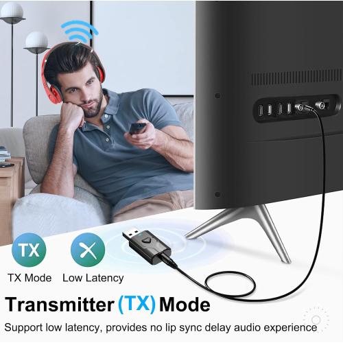 USB Bluetooth 5.0 Transmitter Receiver, 2-in-1 Wireless Audio Adapter