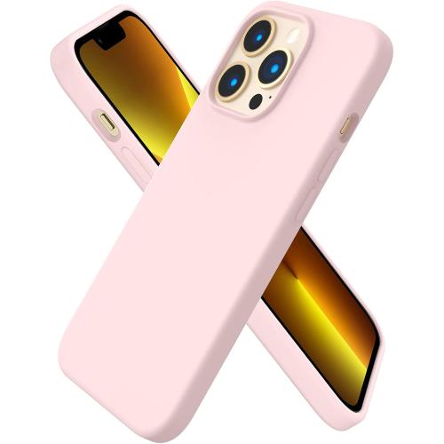 ORNARTO Compatible with iPhone 13 Pro Case 6.1, Slim Liquid Silicone 3 Layers Full Covered Soft Gel Rubber Case Cover 6.1 inch-Chalk Pink