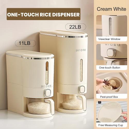 Rice Dispenser, Rice Storage Container with Measuring Cup for Kitchen Pantry Household, Dry Food Storage Containers Airtight, Sealed Moisture Proof, 11 Lbs