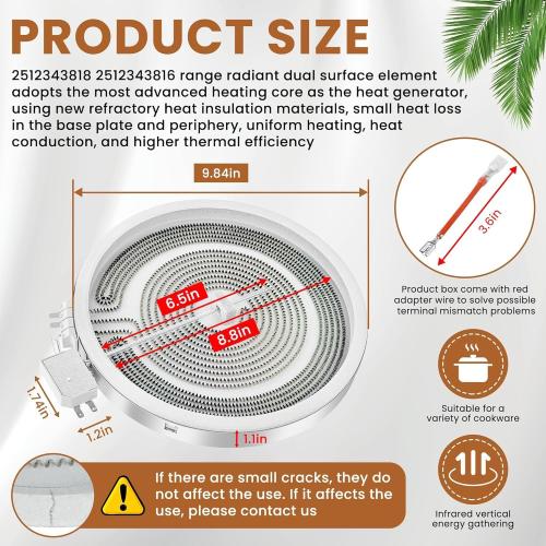 Upgraded WB30X24111 WB30T10133 Range 9 Dual Radiant Surface Element Compatible with G-E Hot-Point Electric Range 9 inch Dual Surface Burner Element, Replace 2512343818-1