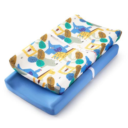 TILLYOU Baby Changing Pad Cover, Changing Table Cover for Girls Boys, Ultra Soft Breathable, 2 Pack Animal Geometry & Blue