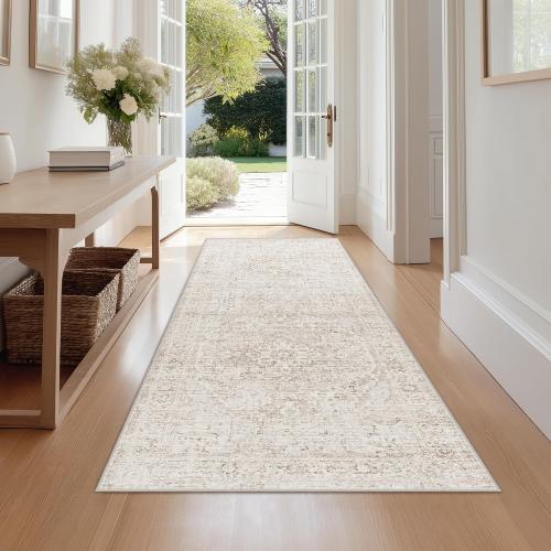 FMFUNCTEX 2x6 Hallway Runner Rug Washable Beige Neutral Oriental Distressed