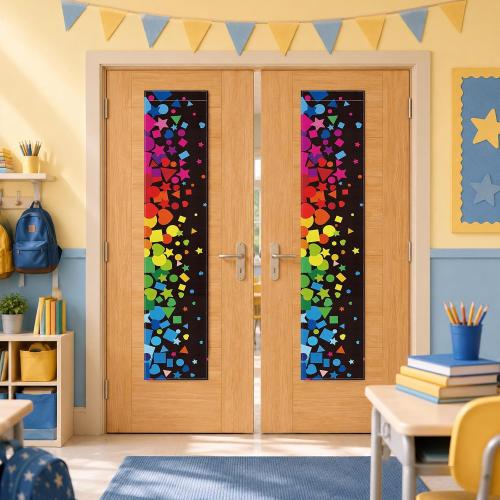 2 Pcs Confetti Classroom Door Window Cover Colorful Dot Door Curtain Classroom Decor Blackout Lockdown Shades for Door Window Covering Confetti Darkening Blackout Roller Drapes Back to School Supplies